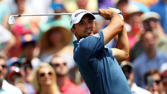 Jason Day plays his shot from the third tee during the second round of THE PLAYERS Championship at the TPC Stadium course.