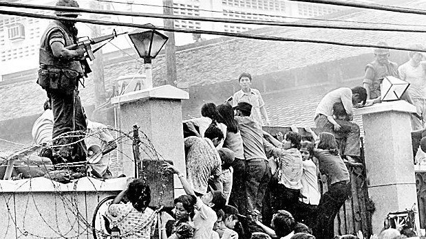 South Vietnamese try to enter the US embassy in Saigon in 1975.