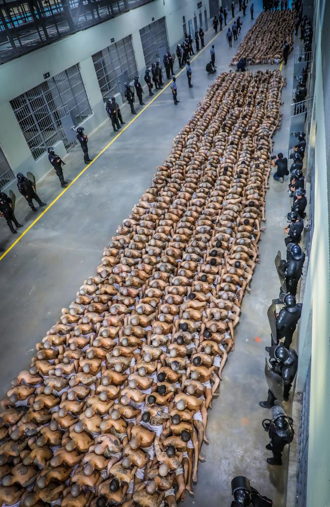 A first group of 2000 detainees are moved to the mega- prison Terrorist Confinement Centre. (Photo by Presidencia El Salvador via Getty Images )