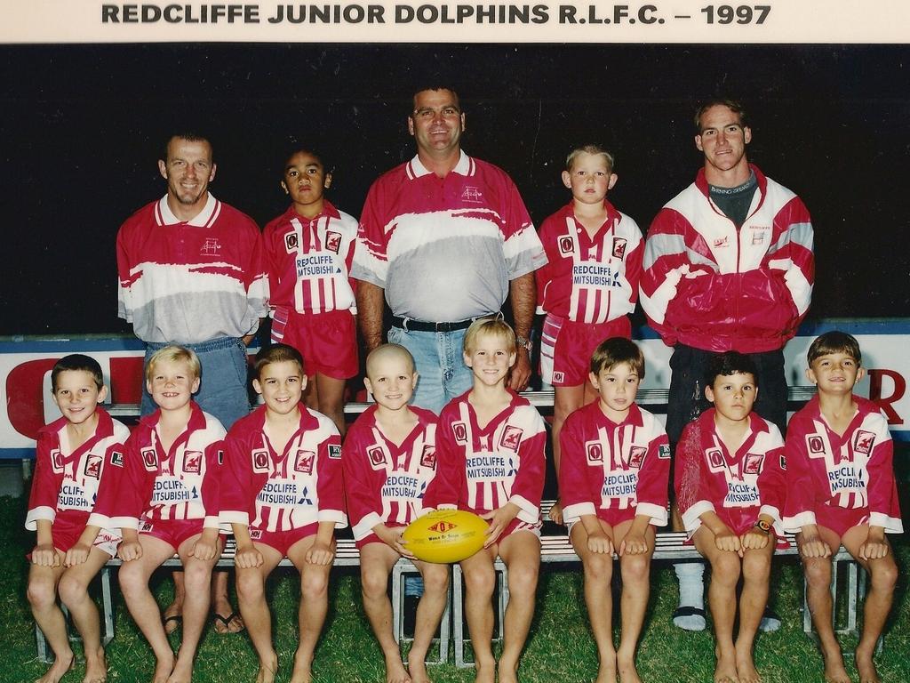 Daly Cherry-Evans (with ball) playing for Redcliffe Dolphins in 1997.