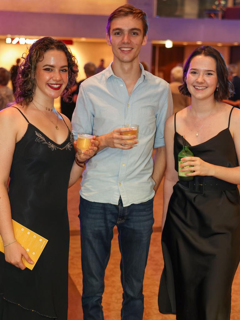 Alicia Pirsic, Davis Dingle and Ella Kay-Butterworth at the Queensland Symphony Orchestra’s first Maestro Concert of 2021, Arabian Nights - Music of Love and Intrigue, at QPAC’s Concert Hall. Picture: Peter Wallis