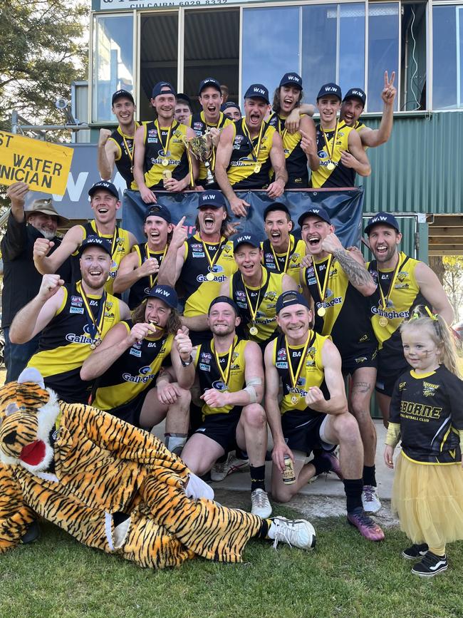 Osborne players celebrate after beating Holbrook in the grand final played at Walbundrie. Picture: Nikki Reynolds