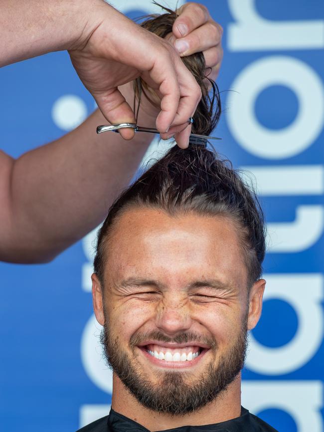 Sandor Earl losing his ponytail for charity. Photo: Jay Town