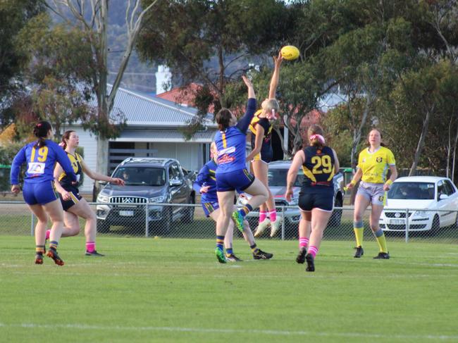 SFLW Community League - Action from Sorell v St Virgils during the annual Pink Sock-Carolyn Birch Memorial Match. Picture: Jake Garland
