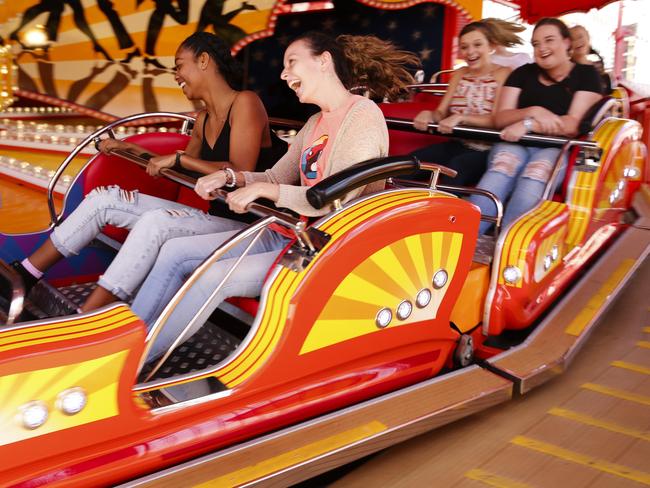 Frances Golding, Sarah Lord, Holly Faulkner and Audrey Simms on the Tango Train yesterday. Picture: Justin Lloyd