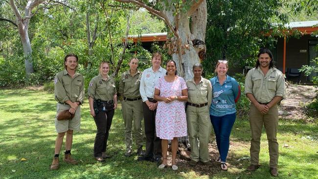 Minister for Parks and Ranges Selena Uibo with the Nitmuluk National Park rangers.