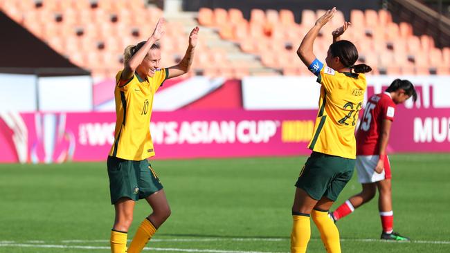 Sam Kerr was already in Australia to celebrate the wedding of her close friend Emily van Egmond (left) (Photo by Thananuwat Srirasant/Getty Images)