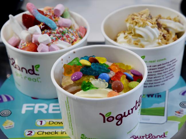 Yogurtland serves free yogurt for National Yogurt Day at Rouse Hill Town Centre.