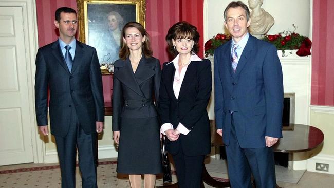 Former British Prime Minister Tony Blair and his wife Cherie with Syrian President Bashar Assad &amp; his wife Asma at 10 Downing Street in 2002.