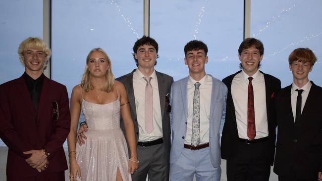 Tyson, Sahara, Seb, Tallon, Rhys and Spencer at the Caloundra City Private School formal 2024.