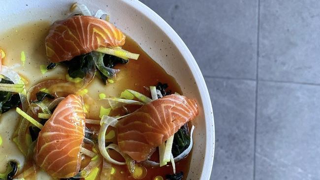 Cured salmon, apple and fennel at Sora. Picture: supplied.