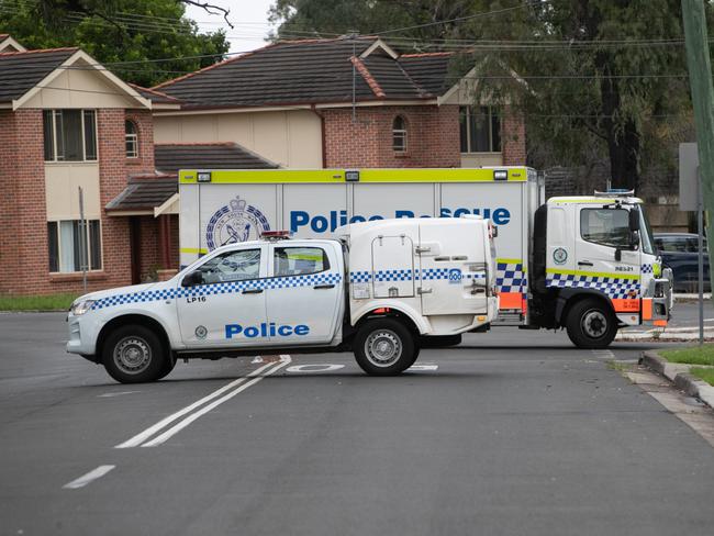 SYDNEY, AUSTRALIA- NewsWire Photos- MARCH 22, 2025.   Police vehicles at the scene of a fatal motorcycle crash in Liverpool. Picture: NewsWire/ Julian Andrews