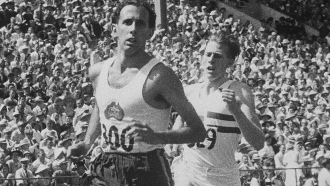 John Landy leads Roger Bannister at the 1954 Empire Games.
