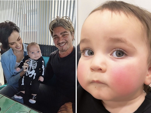 Sarah Budge and John Ibrahim with young Elvis last year, and (right) this week's snap.