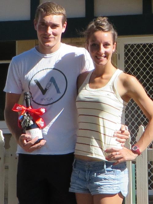 Eleni Glouftsis and partner Dillon Tee in front of their home in Nailsworth.