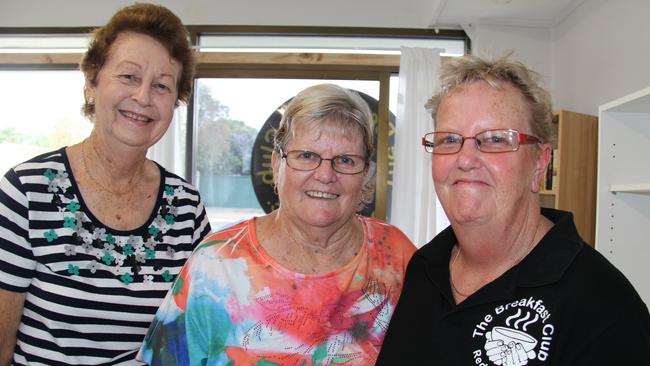 Audrey Ferris, Marilyn Gledhill and Michelle Gilchrist at the Breakfast Club Hub open day. Photo, Erin Smith, Redcliffe Herald