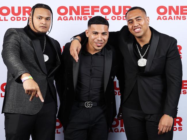 Spenny, Celly and J Emz of the OneFour rap group attend the Netflix premiere of OneFour: Against All Odds. Picture: Don Arnold/Getty Images for Netflix