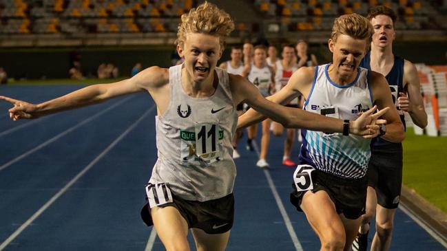 Ipswich athlete Jude Thomas on his way to winning the open men's 800m at the Alana Boyd Shield meet. Picture: Michael Thomas