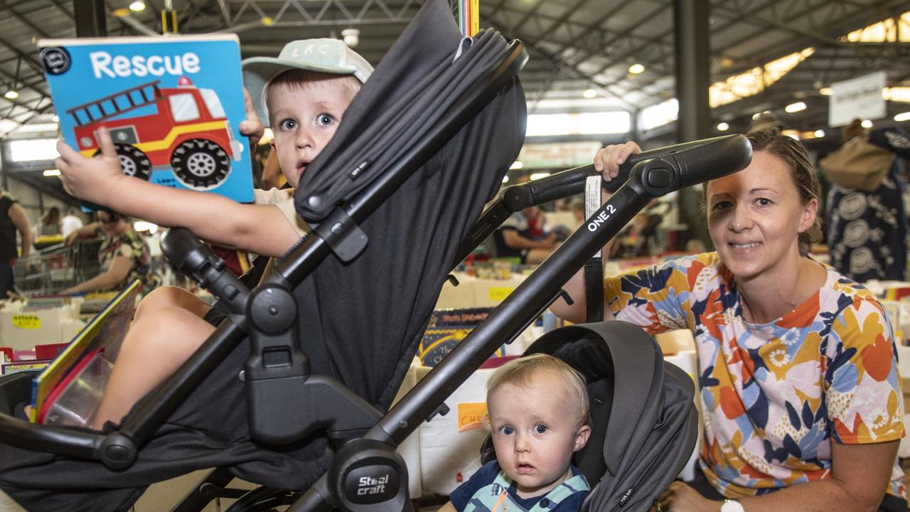 (from left) Ezra, Judah and Kate Rupke at the Chronicle Lifeline Bookfest 2022. Saturday, March 5, 2022. Picture: Nev Madsen.