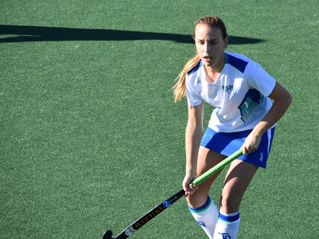 Metro South West player in the semi finals of division 3 against Wagga Wagga, NSW U18s Girls Hockey Championships, May23.