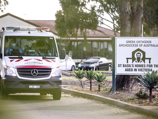 Residents at St Basil’s Homes for the Aged were rushed to hospitals after a coronavirus outbreak at the Fawkner facility became too large to manage. Picture: Sarah Matray/NCA NewsWire