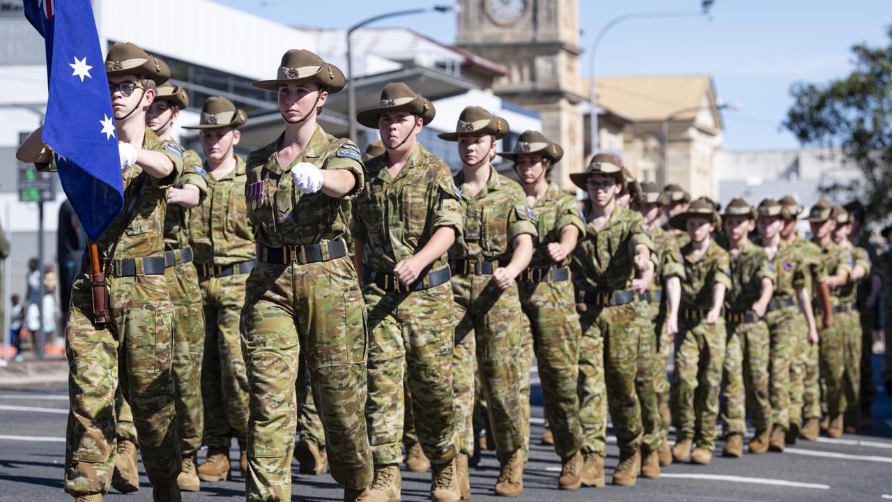 Toowoomba's Anzac Day mid-morning march to the Mothers' Memorial, Thursday, April 25, 2024. Picture: Kevin Farmer