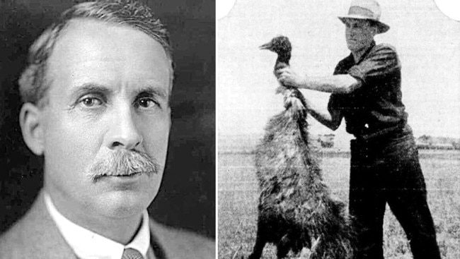 Sir George Pearce who ordered the Emu War and one of its victims. Picture: Supplied