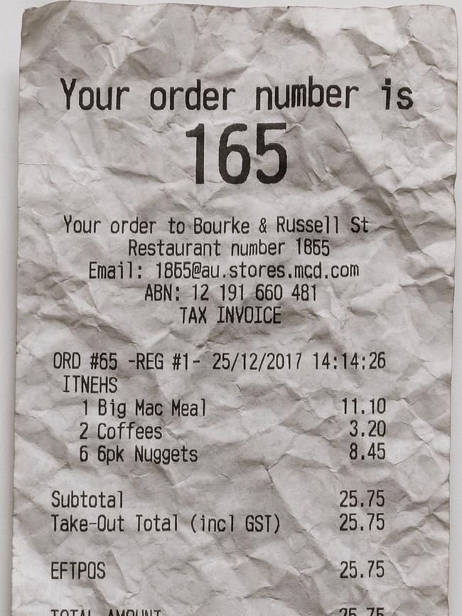 A fake McDonald's receipt the author created in less than a minute on ChatGPT.