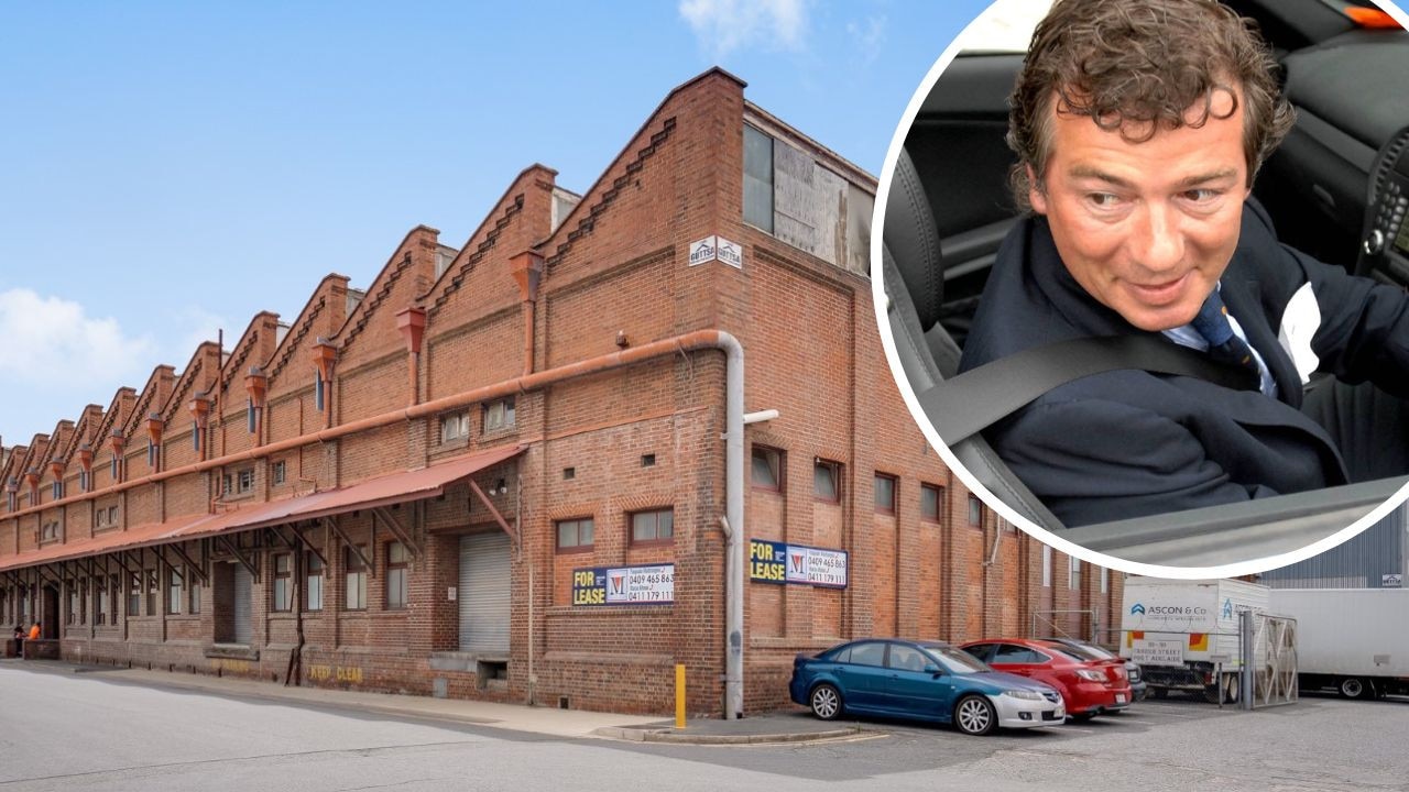 The heritage woolstore on Crozier St, Port Adelaide is one of the properties owned by Damian Lester, inset, that have been put on the market. Picture: realcommercial.com.au