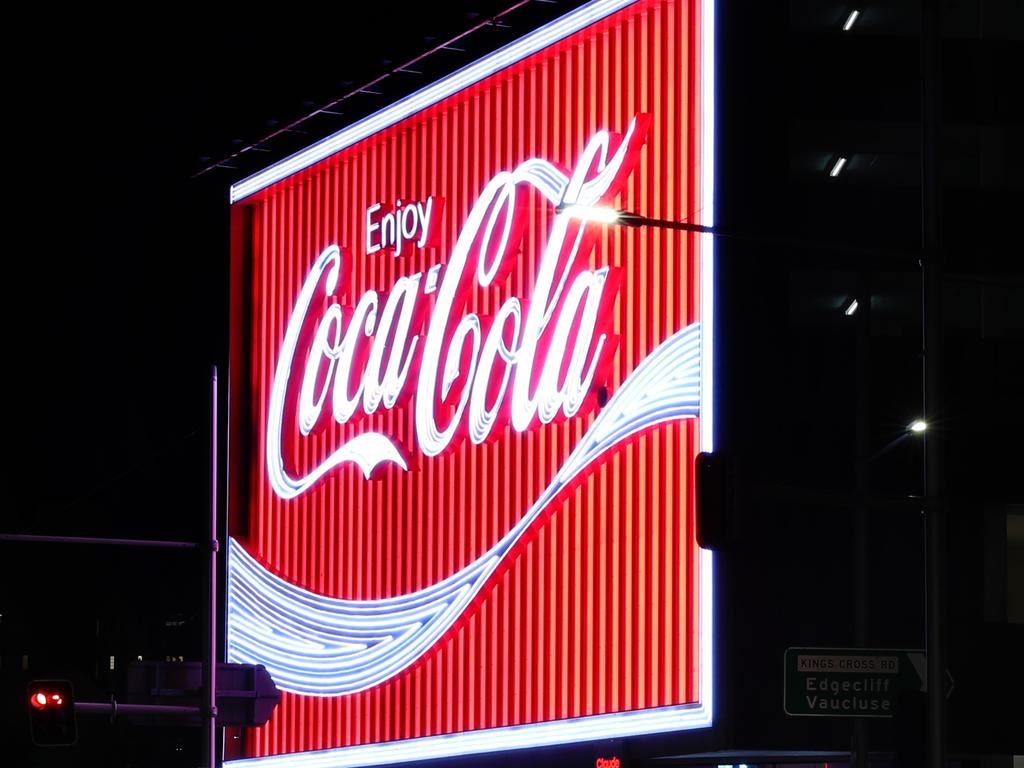 Pictured is the Coca Cola sign at the top of William Street at Kings Cross in Sydney.
Picture: Richard Dobson