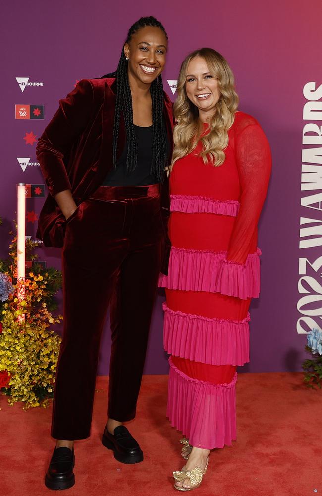 Sabrina Frederick of the Magpies attended with her wife, Lili Cadee-Matthews. Picture: Daniel Pockett/Getty Images