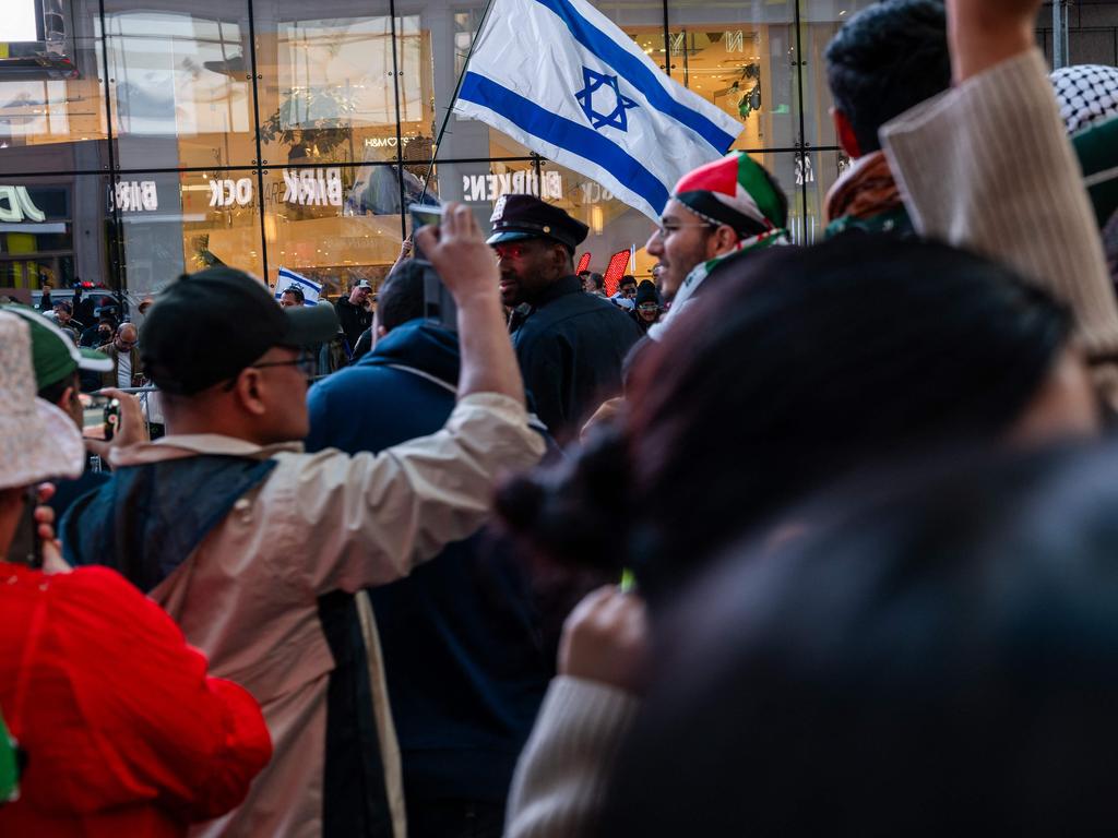 Supporters of Palestine confront a counter protest in support of Israel in New York City. Picture: AFP