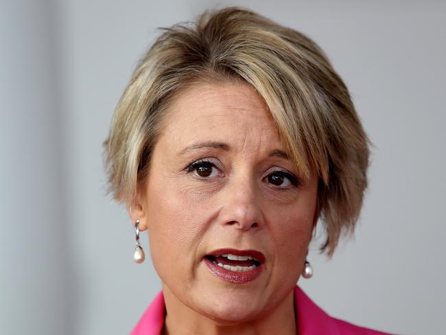 Senator Kristina Keneally at a doorstop at Parliament House in Canberra.