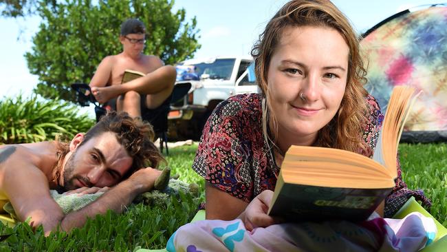 Backpackers like Charlotte Scanlan, 24, Mik McGuckin, 25, and Nick Jansen, 23, do not want to be taxed 32.5 per cent. PICTURE: Patrina Malone