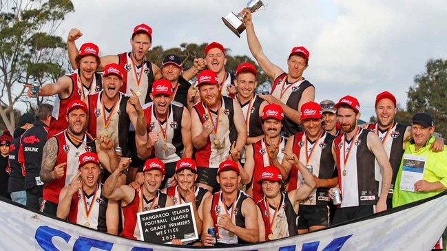 Western Districts celebrates its 2022 premiership. Picture: Kangaroo Island Football League