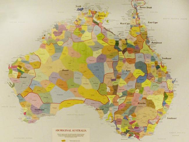 A map of Australia showing locations of Aboriginal tribal lands.