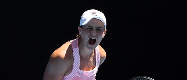 Ashleigh Barty of Australia celebrates after defeating Maria Sharapova.                     (AAP Image/Julian Smith) 