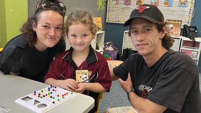 Kalypso White, with O'Rion White and Bryony Owens. Taabinga State School on January 28, 2025.