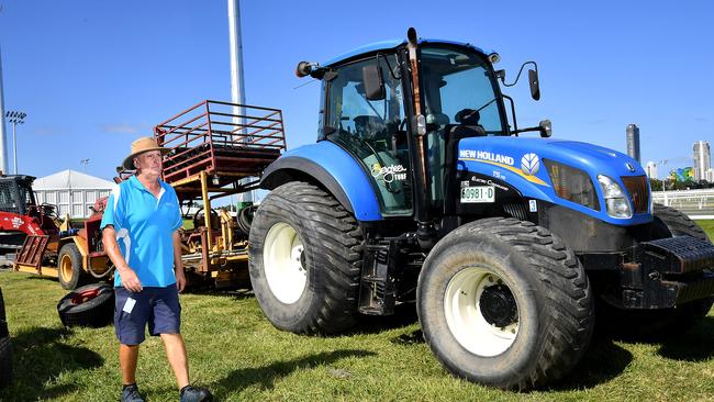 Gold Coast Turf Club racecourse manager Jody Rodgers with some of the equipment brought in from Sydney to repair damage on the GC racecourse. Picture, John Gass