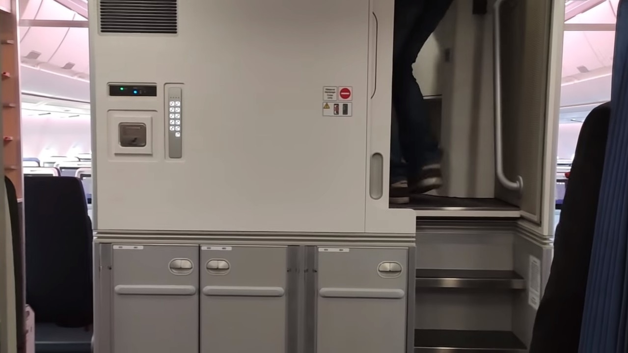 In 2019, an Airbus A350 staffer gave viewers an ‘exclusive’ look of inside the resting area located at the rear of the aircraft. Picture: YouTube