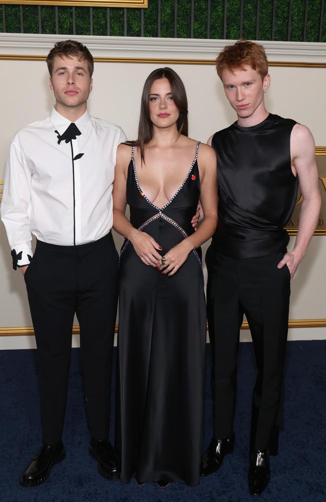 Ed McVey (Prince William), Meg Bellamy and Luther Ford (Prince Harry) at Netflix’s <i>The Crown </i>season 6 LA premiere. Picture: Phillip Faraone/Getty Images for Netflix