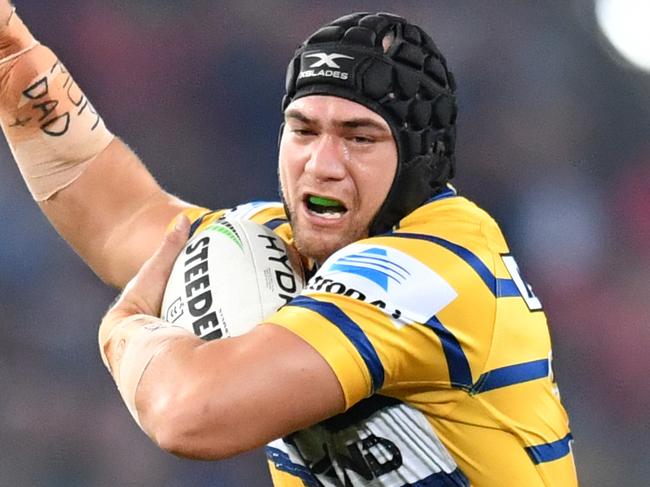 Tepai Moeroa of the Eels in action during the Round 9 NRL match between the Melbourne Storm and the Parramatta Eels at Suncorp Stadium in Brisbane, Saturday, May 11, 2019. (AAP Image/Darren England) NO ARCHIVING, EDITORIAL USE ONLY