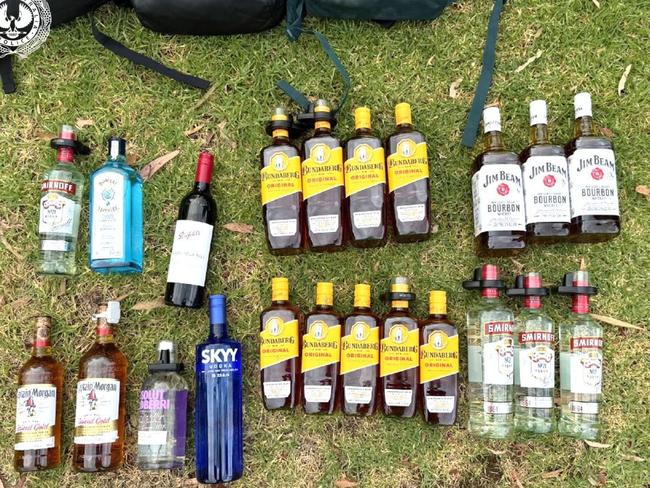 Police stopped a bus and found a group of young people and a number of the stolen bottles of alcohol. Picutre: SA Police