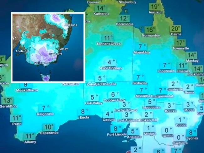 Millions in Australis to see frost as midwinter weather continues. Picture: Bureau of Meteorology.