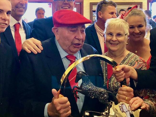 The late John Allen with family members after Redzel won The Everest in 2017. Picture supplied by Peter Allen