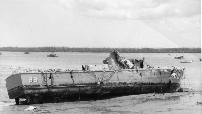 Cyclone Tracy caused major destruction to Darwin. HMAS Arrow in Darwin Harbour. Picture: SUPPLIED