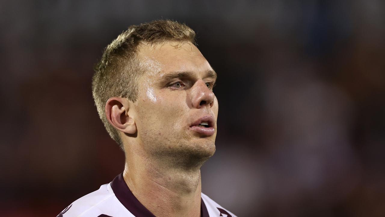 PENRITH, AUSTRALIA - MARCH 10: Tom Trbojevic of the Sea Eagles looks on after the round one NRL match between the Penrith Panthers and the Manly Sea Eagles at BlueBet Stadium on March 10, 2022, in Penrith, Australia. (Photo by Cameron Spencer/Getty Images)