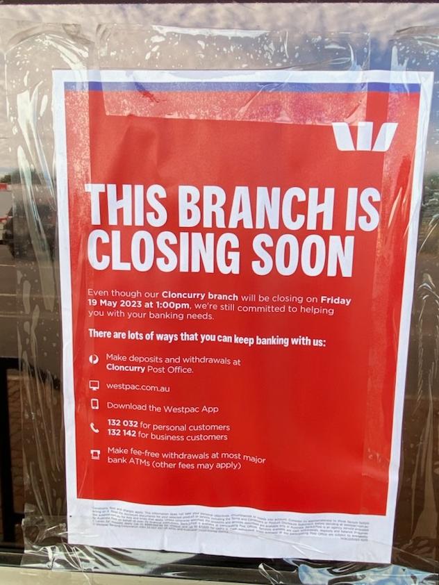 A sign at the Cloncurry branch. The branch will now stay open.