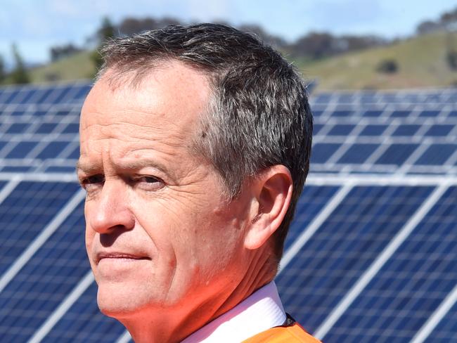 Australian Opposition leader Bill Shorten will announce a rebate on the cost of solar powered batteries for homeowners. Picture: AAP/Lukas Coch