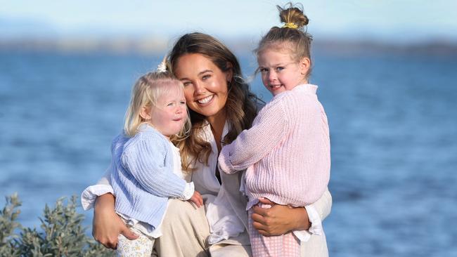 Amie Rohan with her daughters, Bella, 5, and Sadie, 3. Picture: David Caird